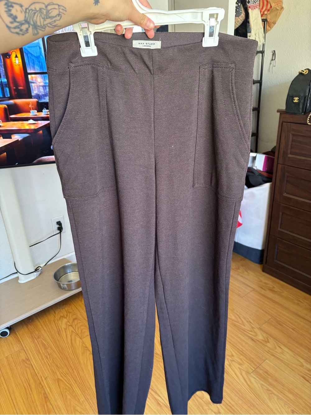 Max Studio Dark Brown Wide-Leg Pull-On Pants